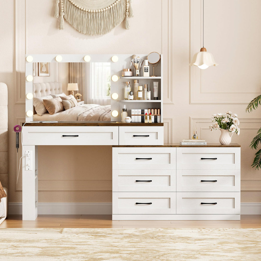 Antique White 6-Drawer Vanity Desk V3789