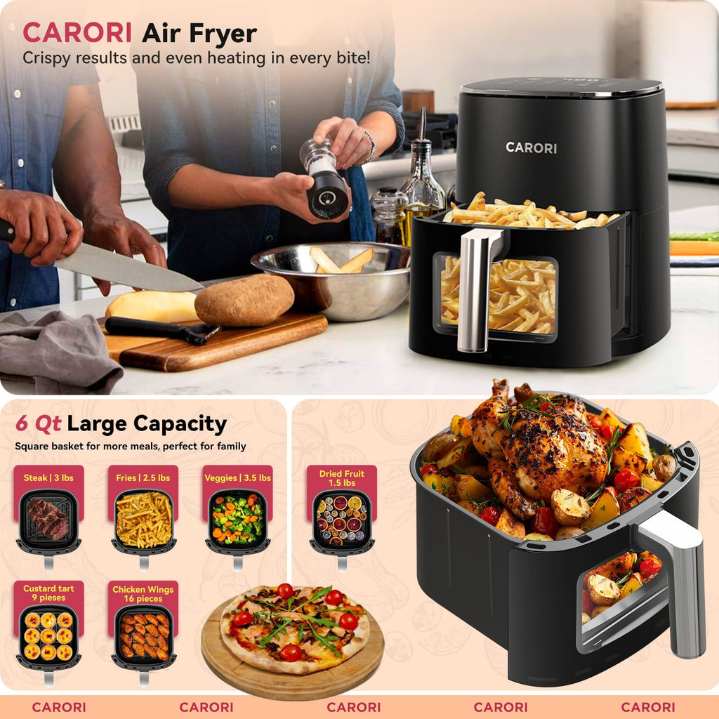 6Qt Air Fryer with Viewing Window, 12 Preset, Nonstick Dishwasher Safe Basket J449