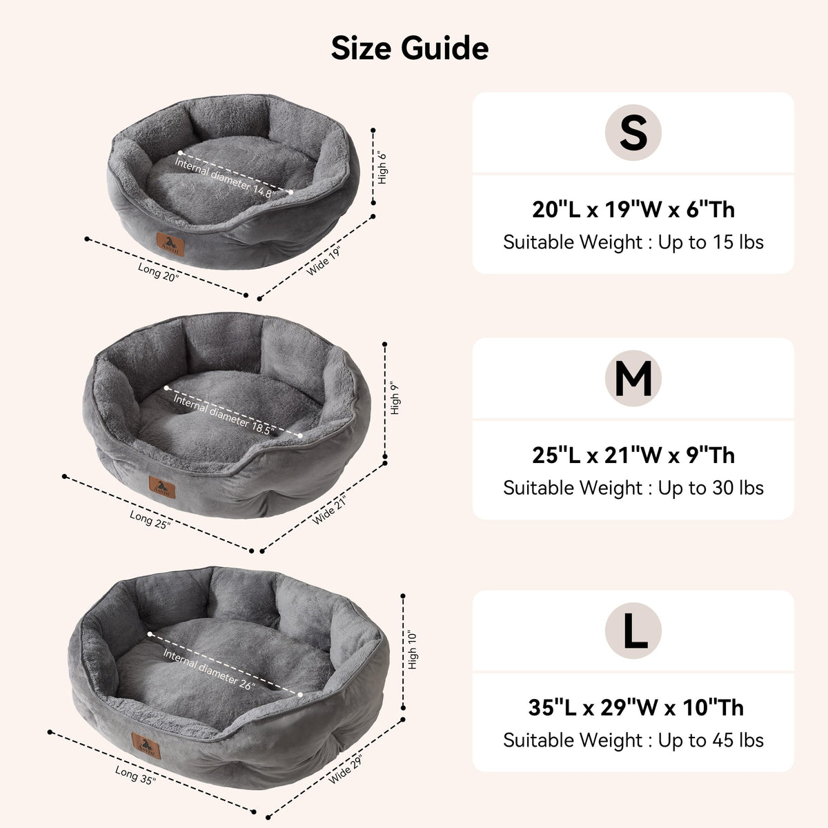 Small Dog Cat Pet Bed Machine Washable Grey 20 inches L71777