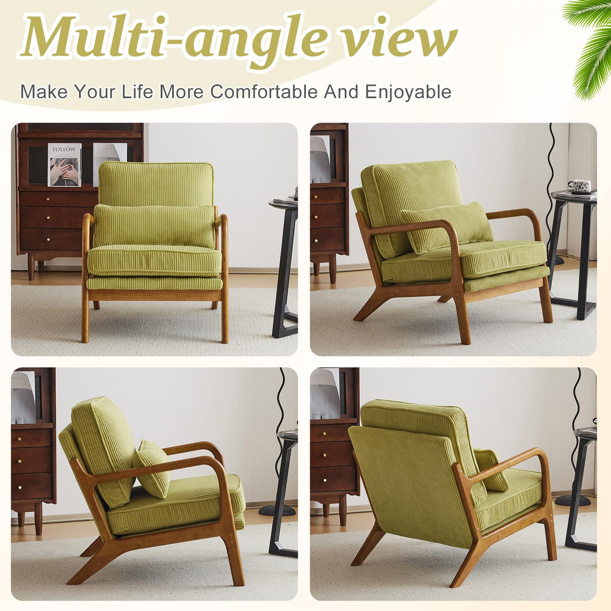 Green Corduroy Accent Chairs Set of 2 T1945