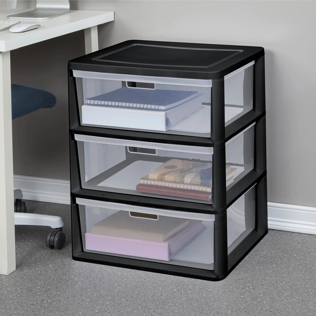 Black 3 Drawer Plastic Storage Cart B8422