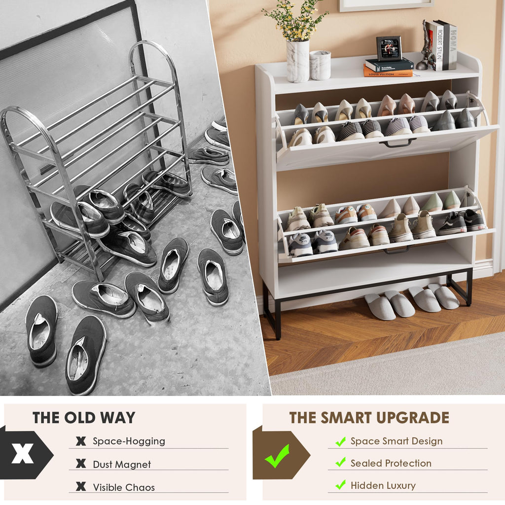White 2 Flip Drawer Shoe Storage Cabinet K24599