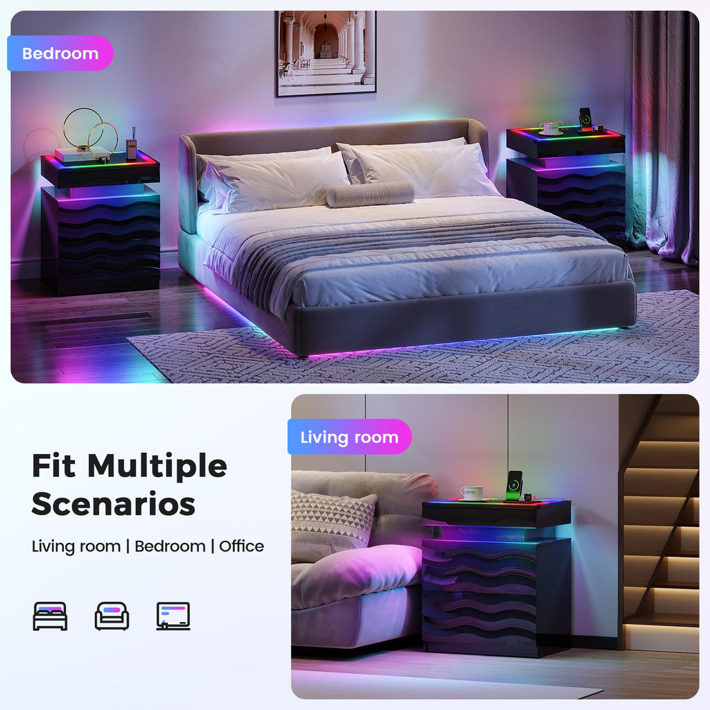 LED Night Stand Set 2 with Charging Station N30142