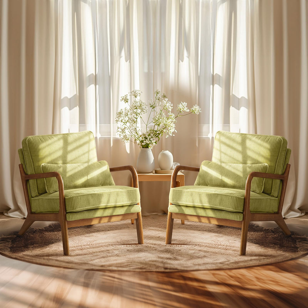 Green Corduroy Accent Chairs Set of 2 T1945