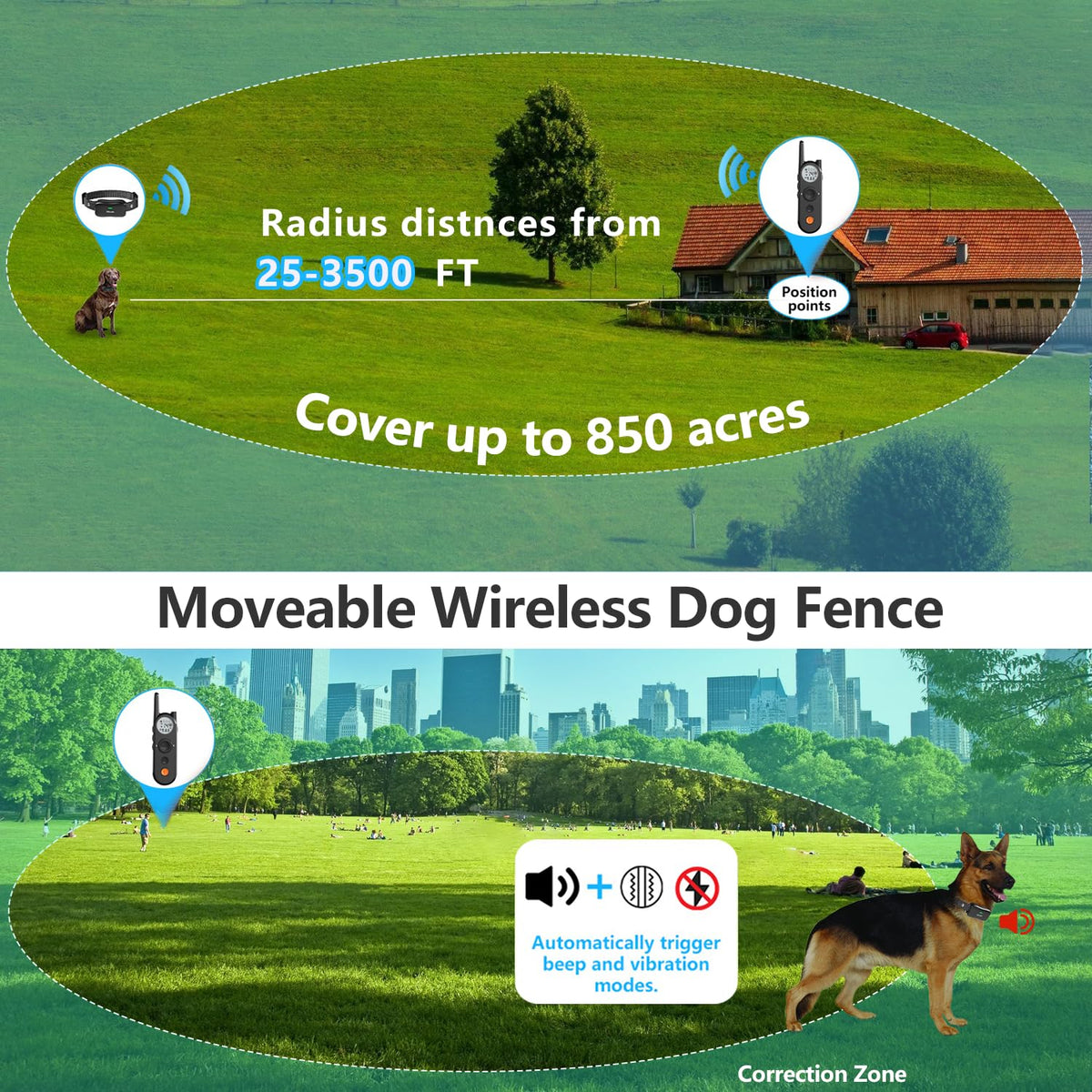 Wireless Dog Fence and Remote Training Collar, IPX7 Waterproof, 185 Days Rechargeable Battery X905