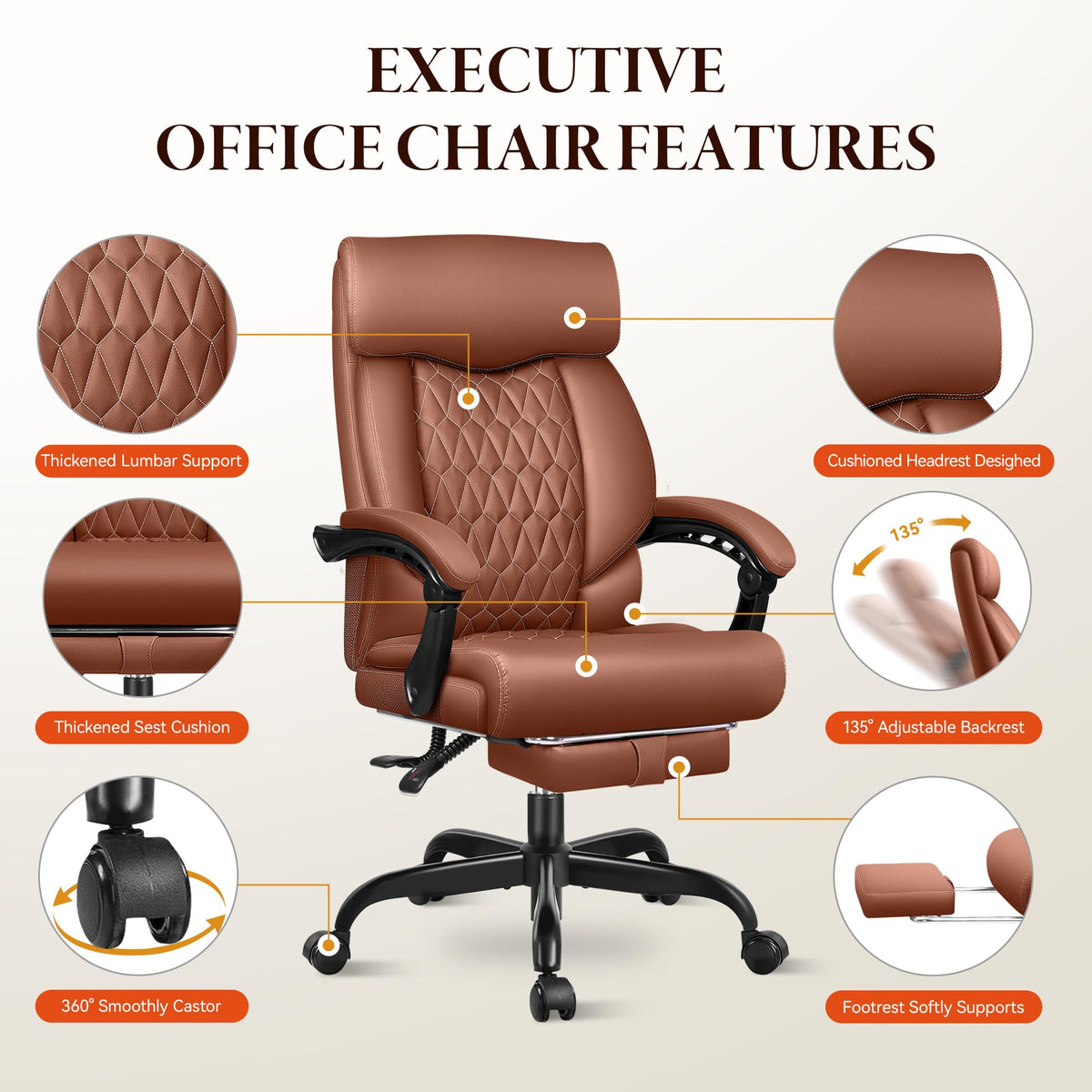 Big and Tall Brown Leather Office Chair with Footrest G378778