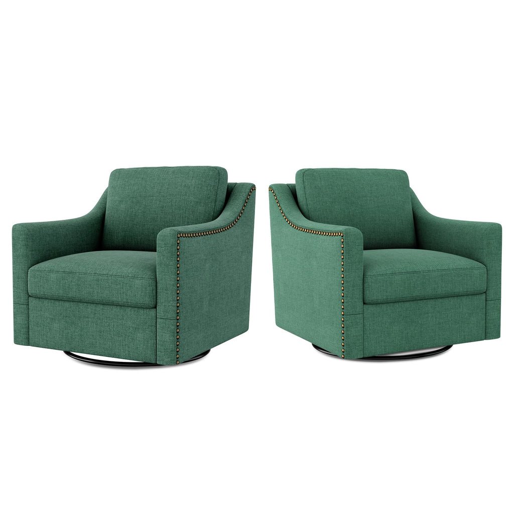 Green Linen Swivel Accent Chair Set of 2 L7064