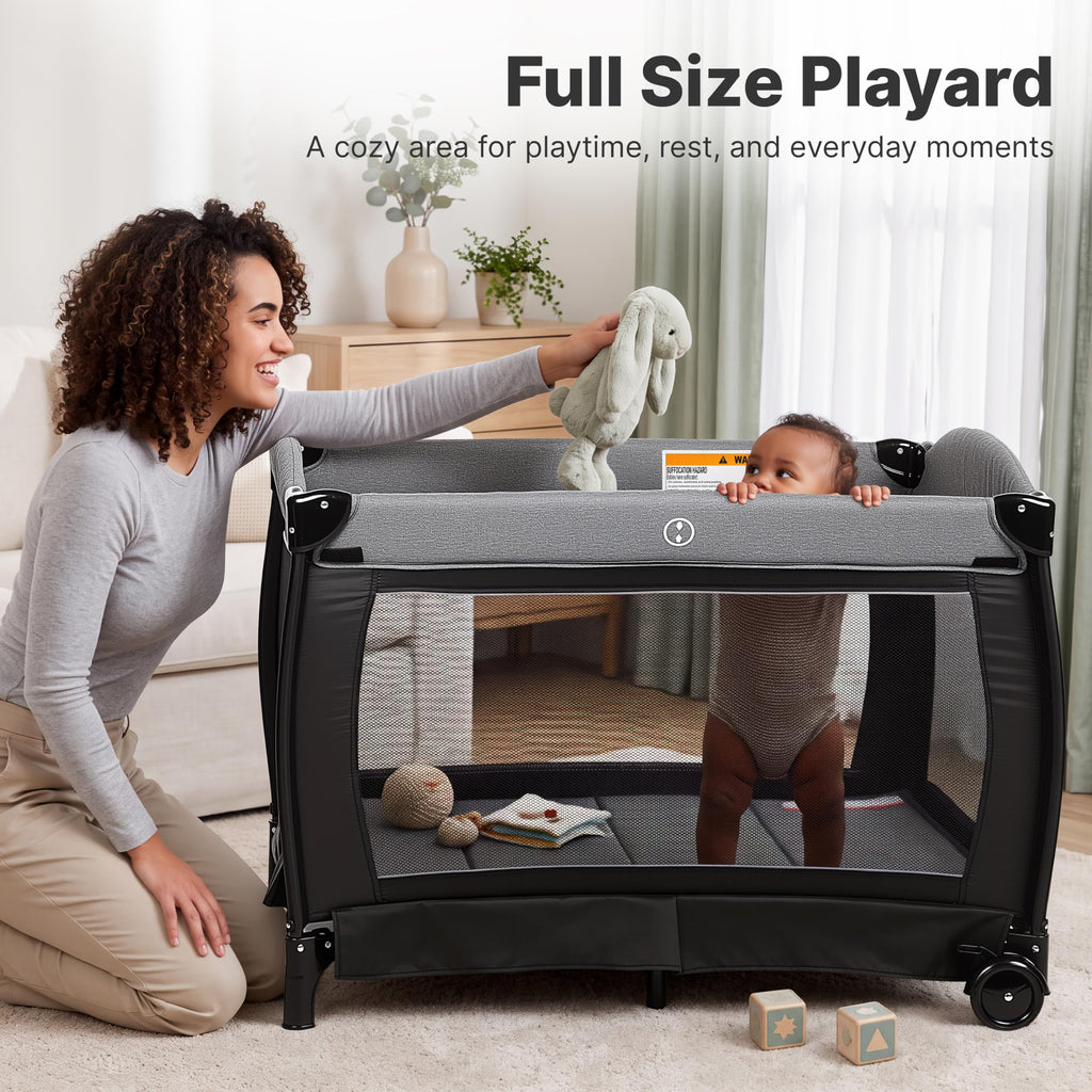 4-in-1 Pack and Play with Bassinet, Playpen, Diaper Changer, Black L83441