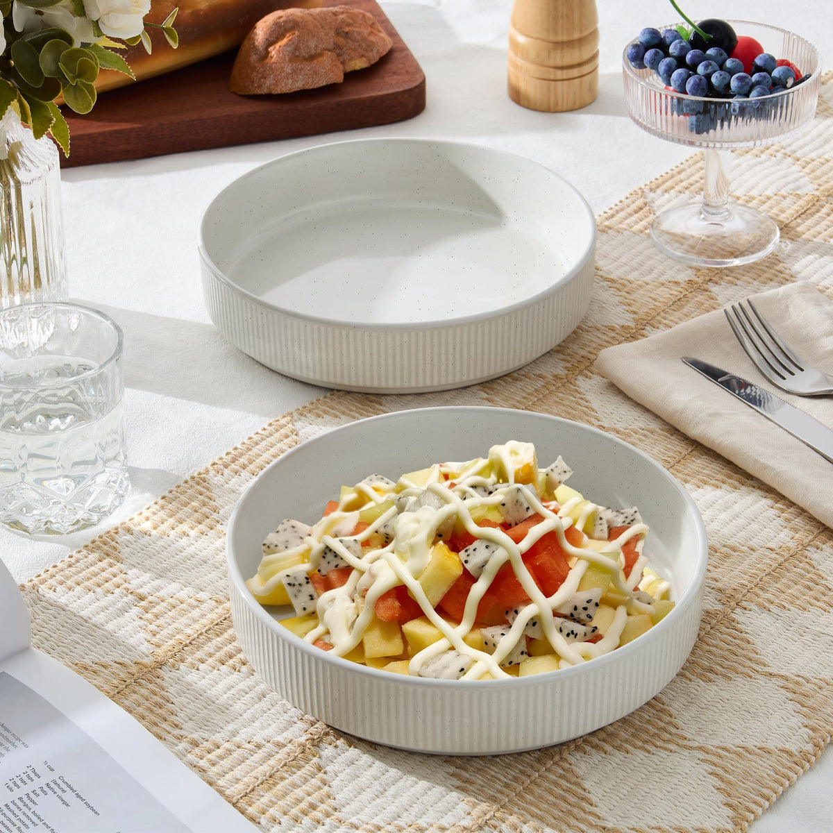 Pasta Bowls Set of 4, 35oz Ceramic, White, 8" L21666
