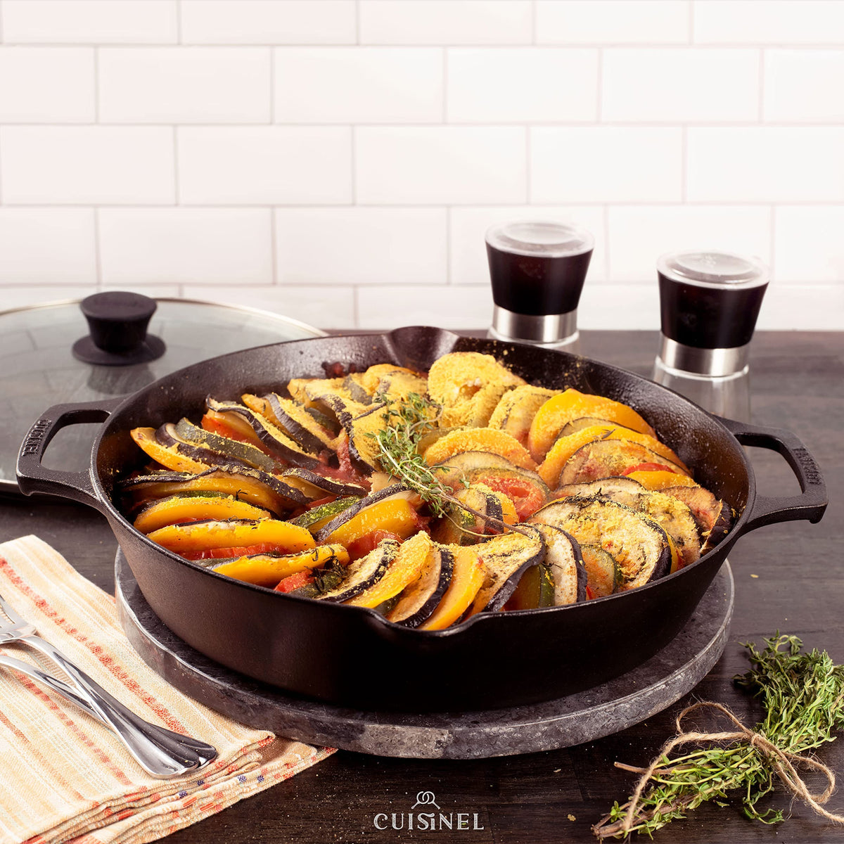Cast Iron Skillet Set 10" + 12" Dual Handle Frying Pans with Glass Lids Pre-seasoned Oven Safe Cookware U63048