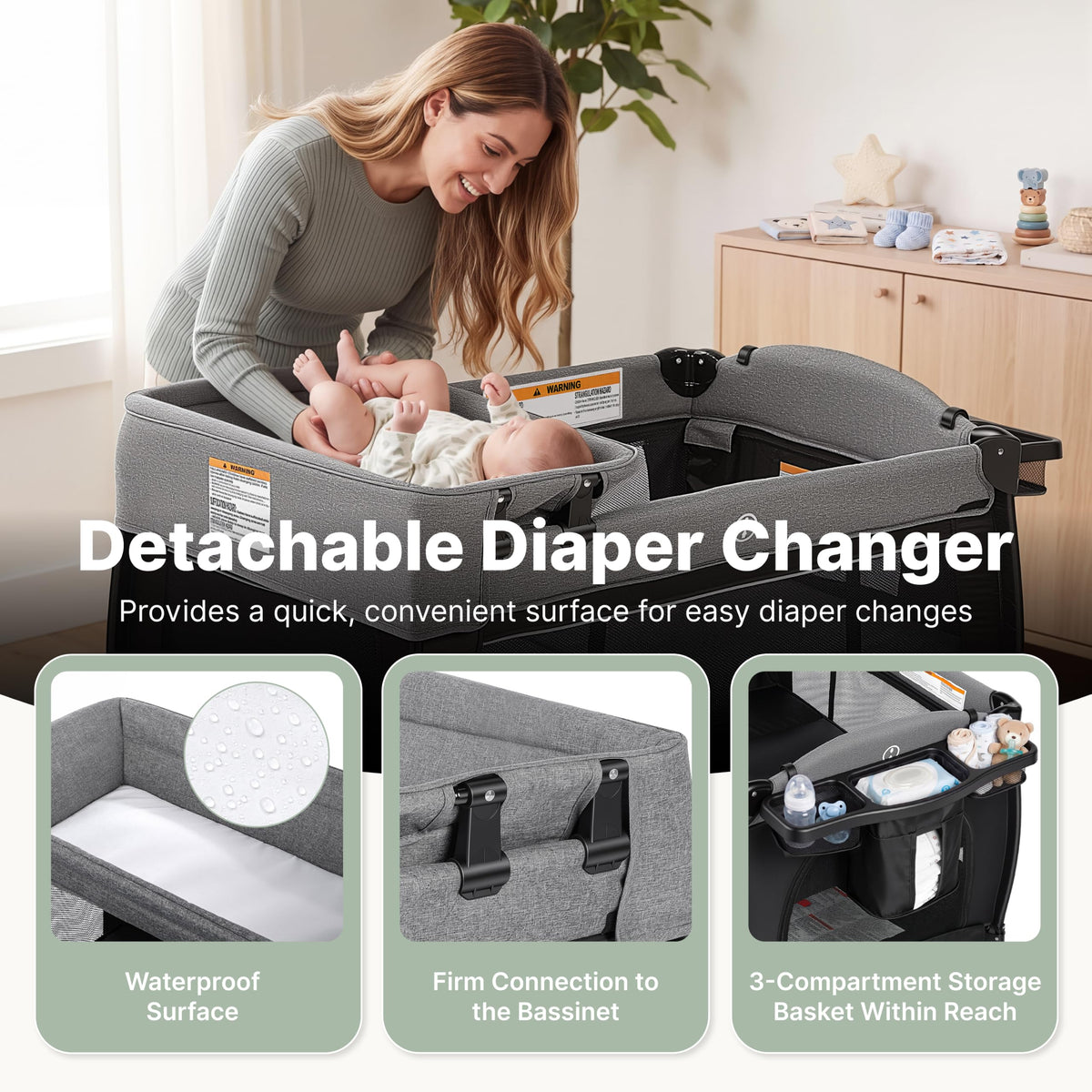 4-in-1 Pack and Play with Bassinet, Playpen, Diaper Changer, Black L83441