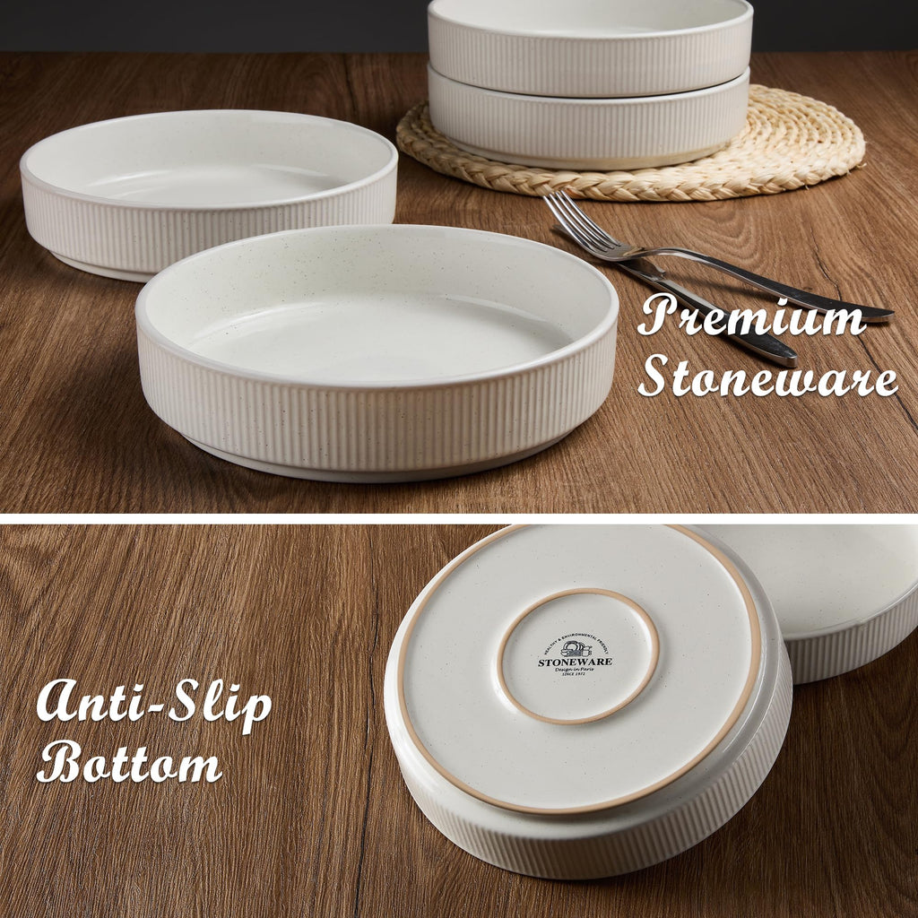 Pasta Bowls Set of 4, 35oz Ceramic, White, 8" L21666