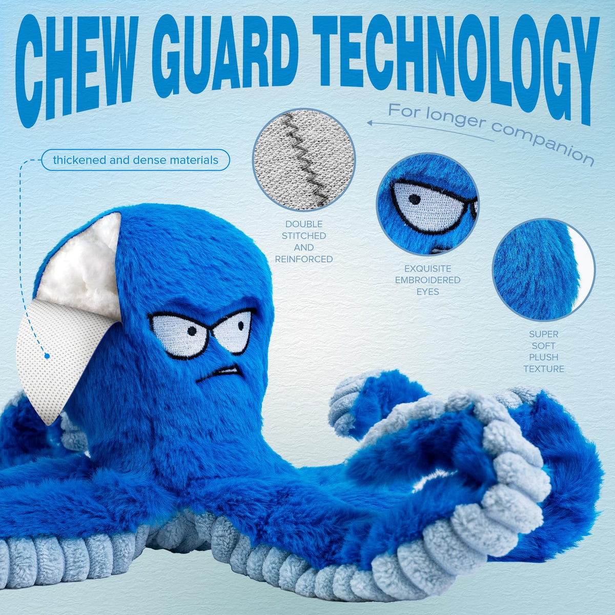 Stuffed Squeaky Crinkle Blue Octopus Dog Toy C58490