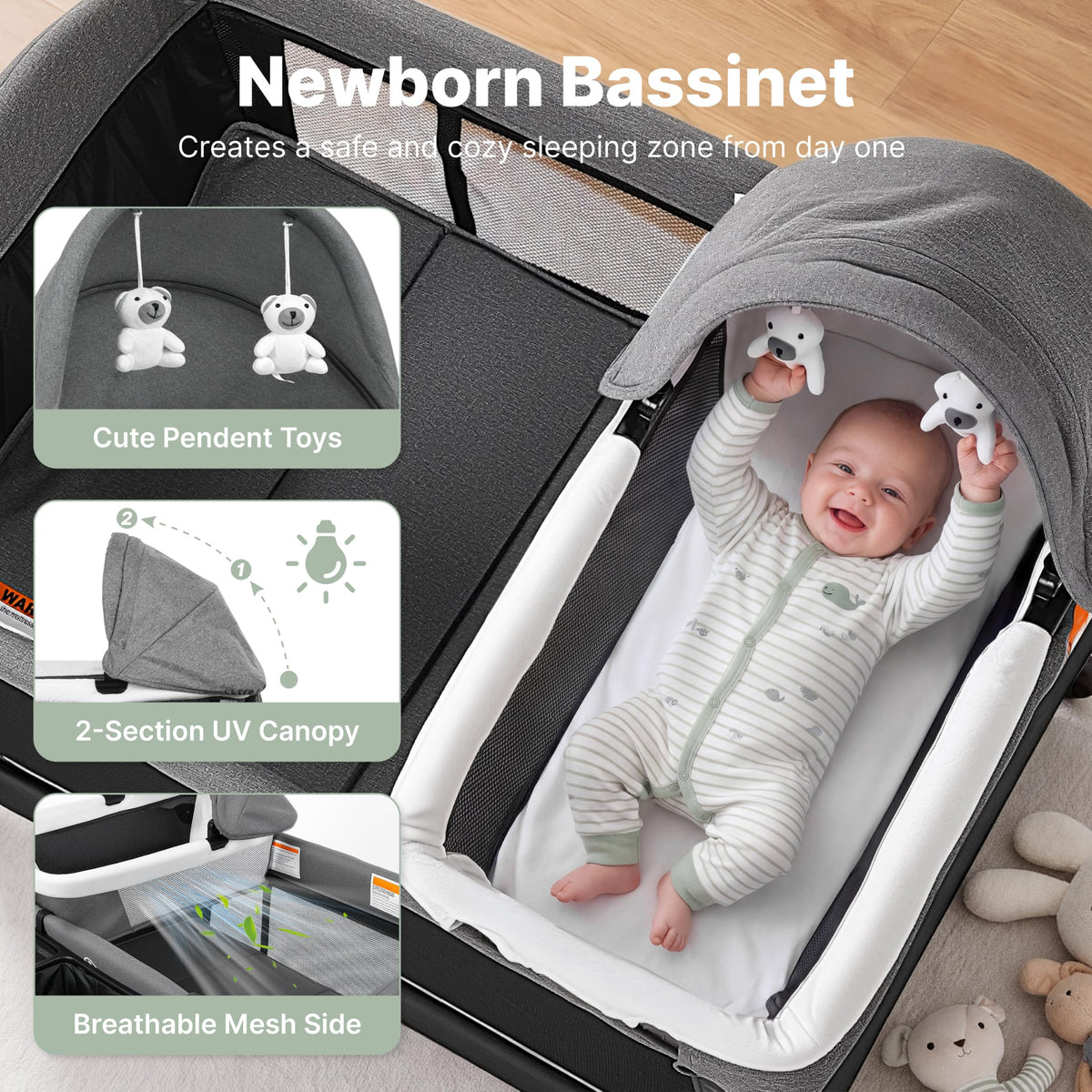 4-in-1 Pack and Play with Bassinet, Playpen, Diaper Changer, Black L83441