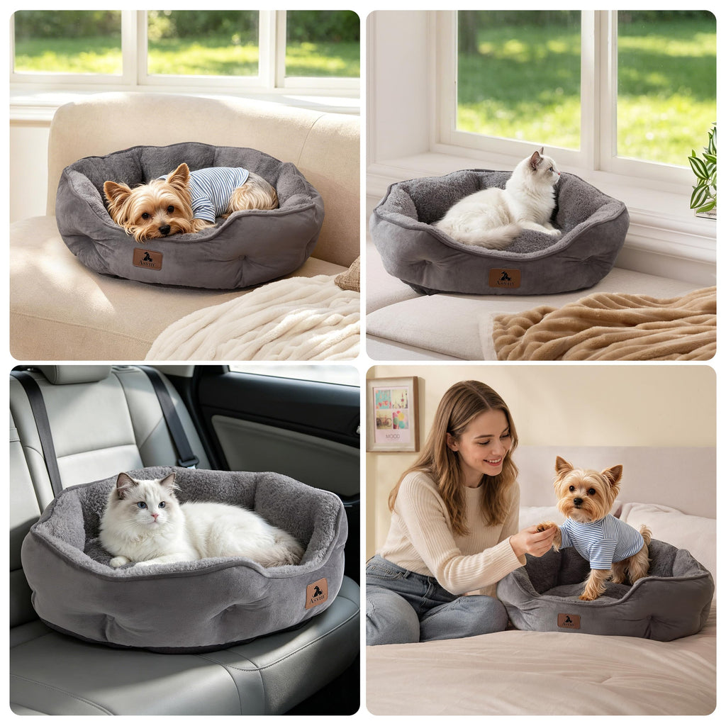 Small Dog Cat Pet Bed Machine Washable Grey 20 inches L71777